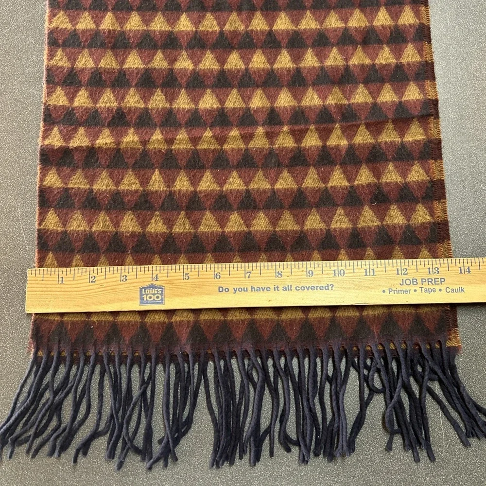 Perry Ellis Cashmere Scarf Brown Tan Black Geometric Fringe Soft Warm Unisex